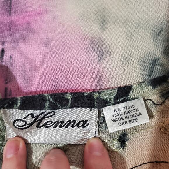 Henna VTG Embroidered Tie Dye Twirl Midi Dress Womens One Size Hippie Festival - Picture 11 of 13